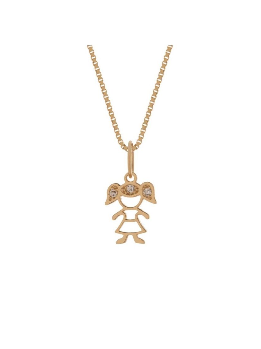 Combo Pingente de Ouro 18k Menina + Corrente de Ouro 18k Veneziana