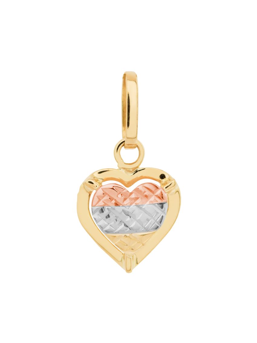 Combo Pingente de Ouro 18k Coração Tricolor + Corrente de Ouro 18k Veneziana