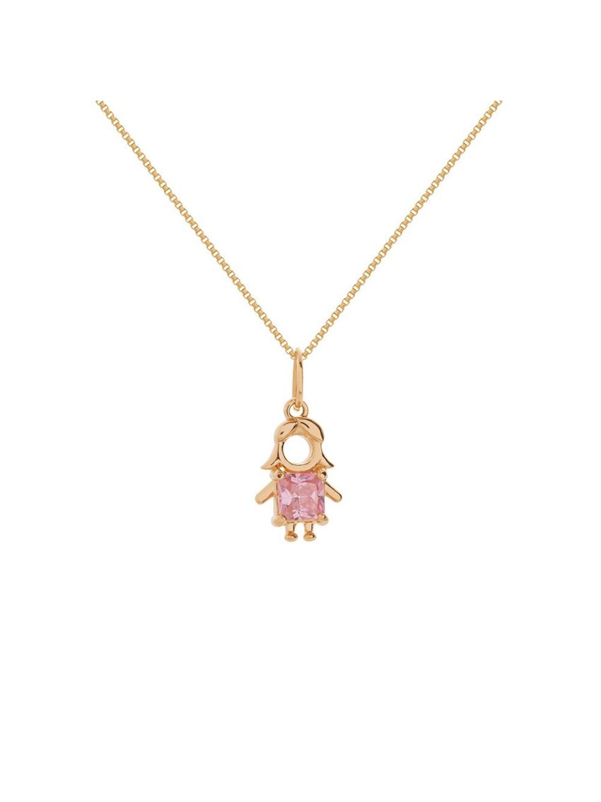 Pingente de Ouro 18k Menina com Pedra Rosa