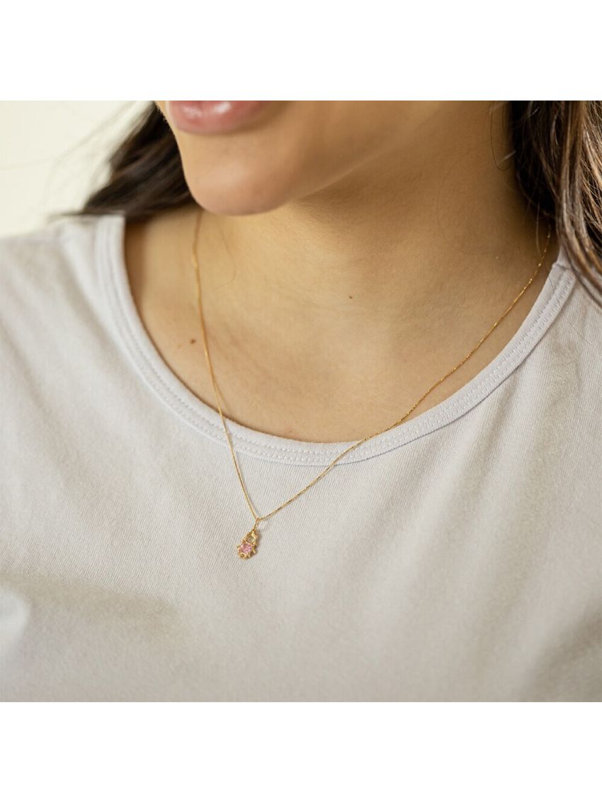 Pingente de Ouro 18k Menina com Pedra Rosa