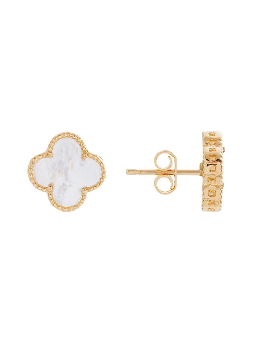 Brinco Feminino de Ouro 18k Trevo Madrepérola
