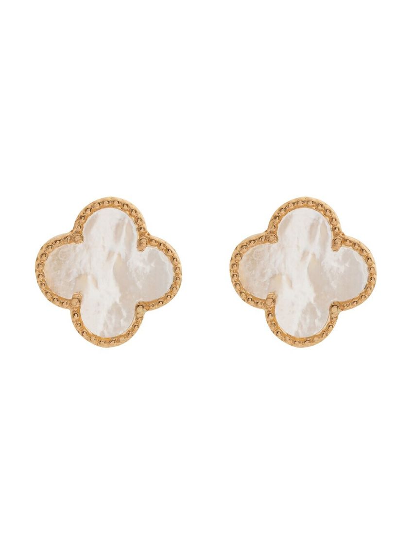Brinco Feminino de Ouro 18k Trevo Madrepérola