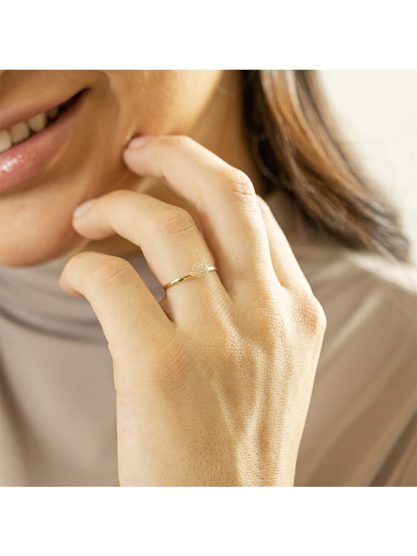 Anel Feminino de Ouro 18k Pequeno Redondo com Pedras