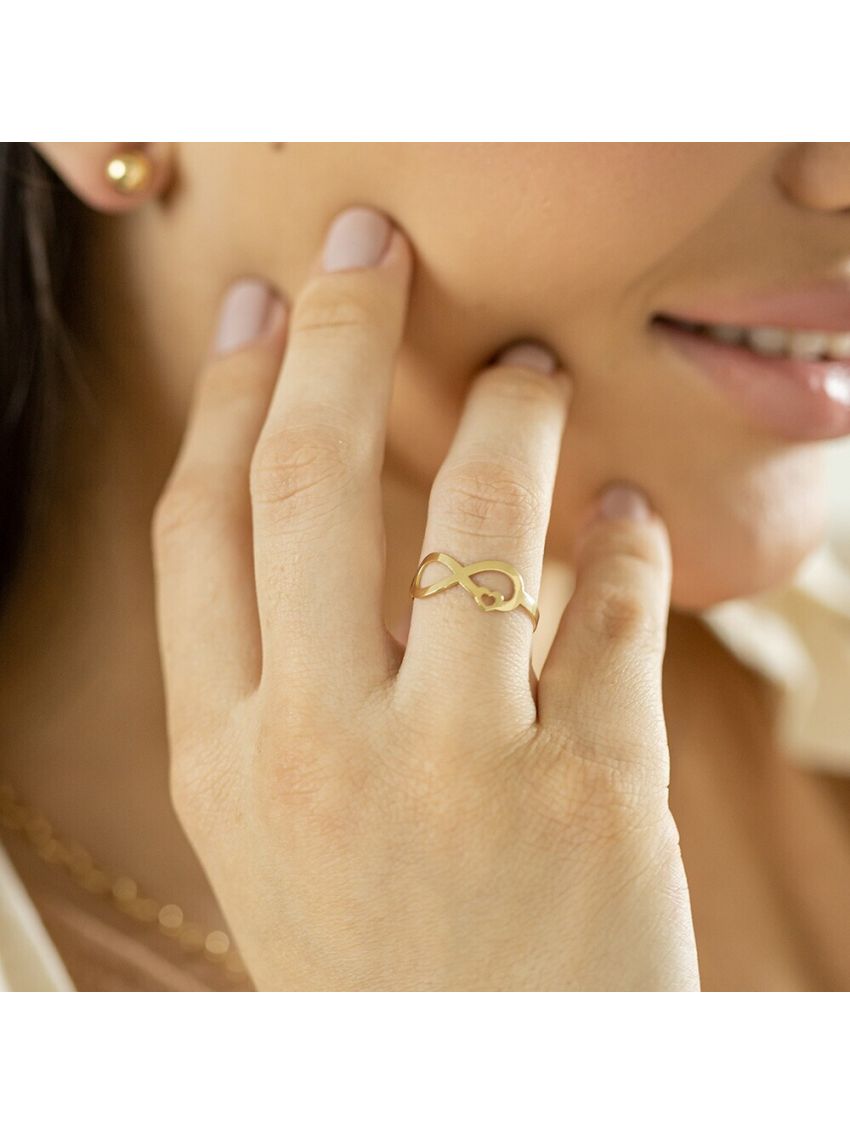 Anel Feminino de Ouro 18k Infinito com Detalhe em Coraçao