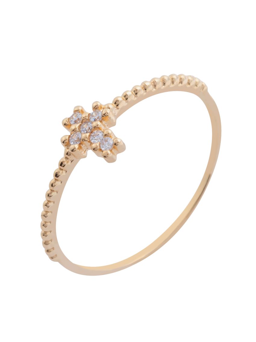 Anel Feminino de Ouro 18k Cruz com Pedras