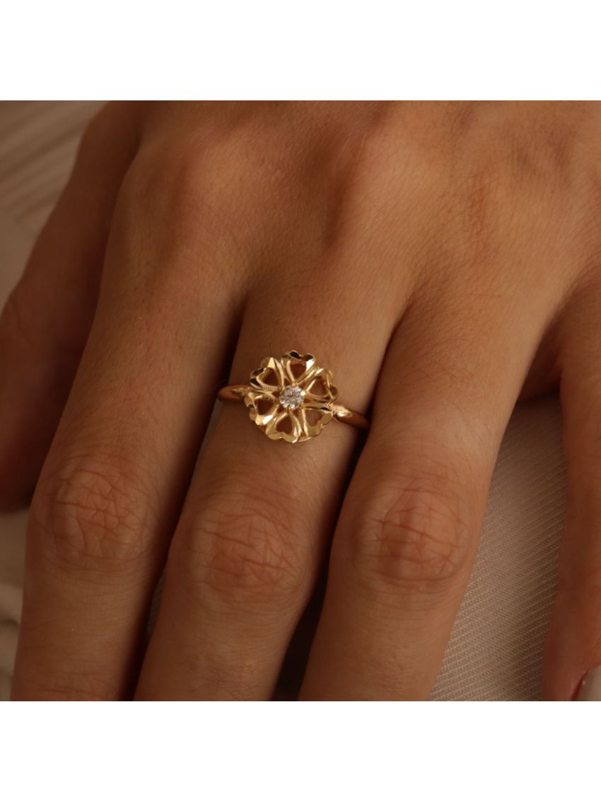 Anel Feminino de Ouro 18k Flor Corações