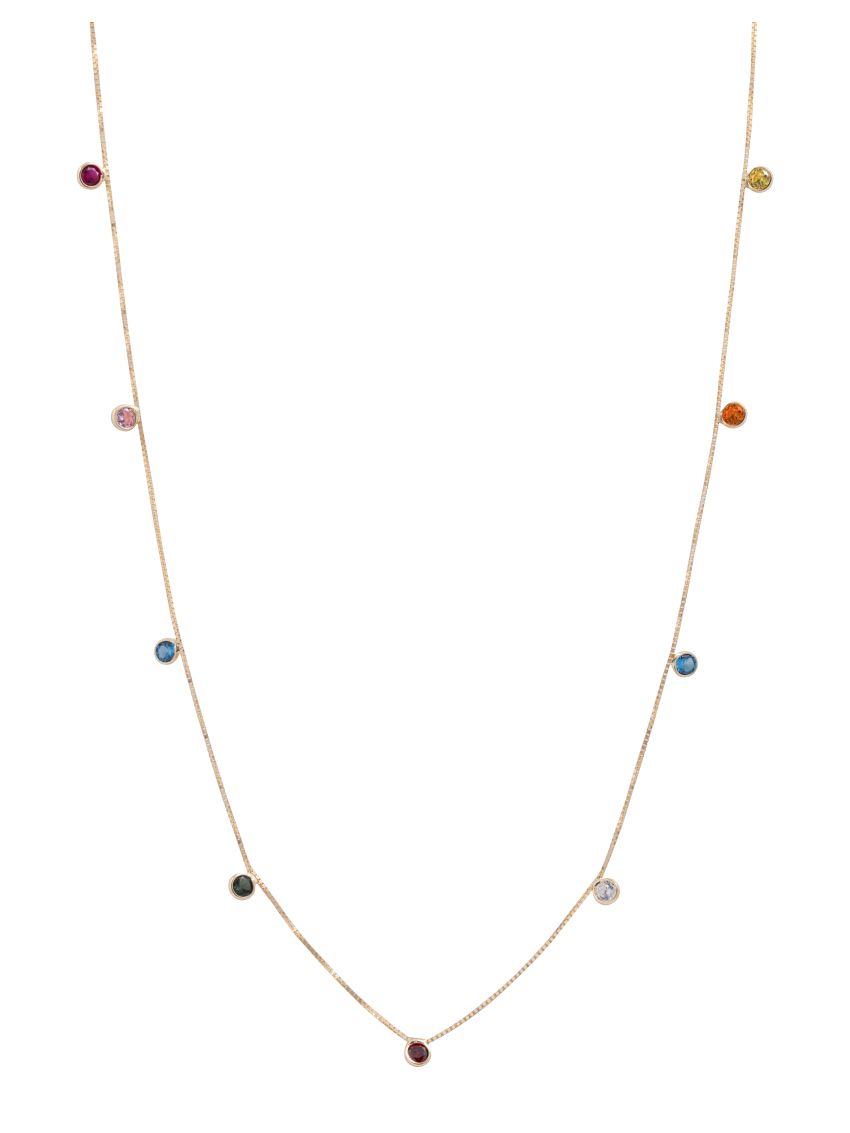 Corrente Feminina Ouro 18k com Pedras Sintéticas Coloridas