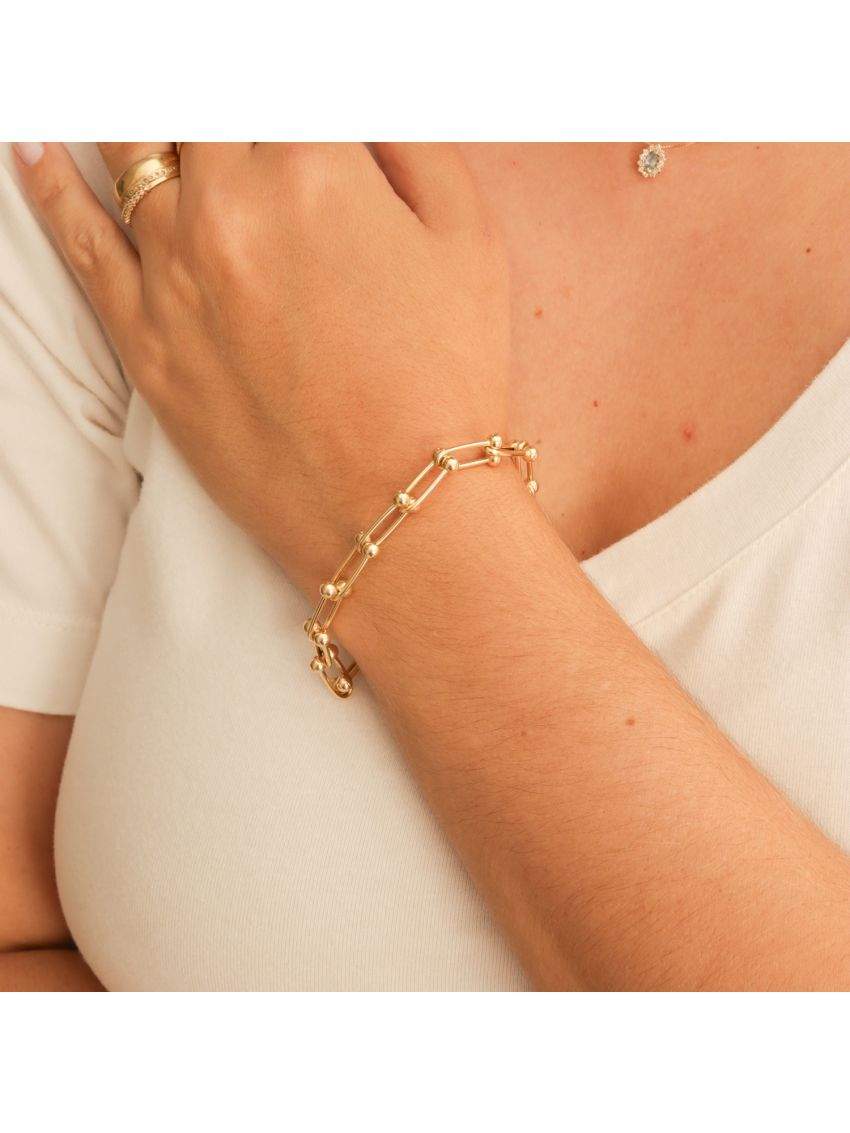Pulseira Elos Alternados Ouro 18k Amarelo