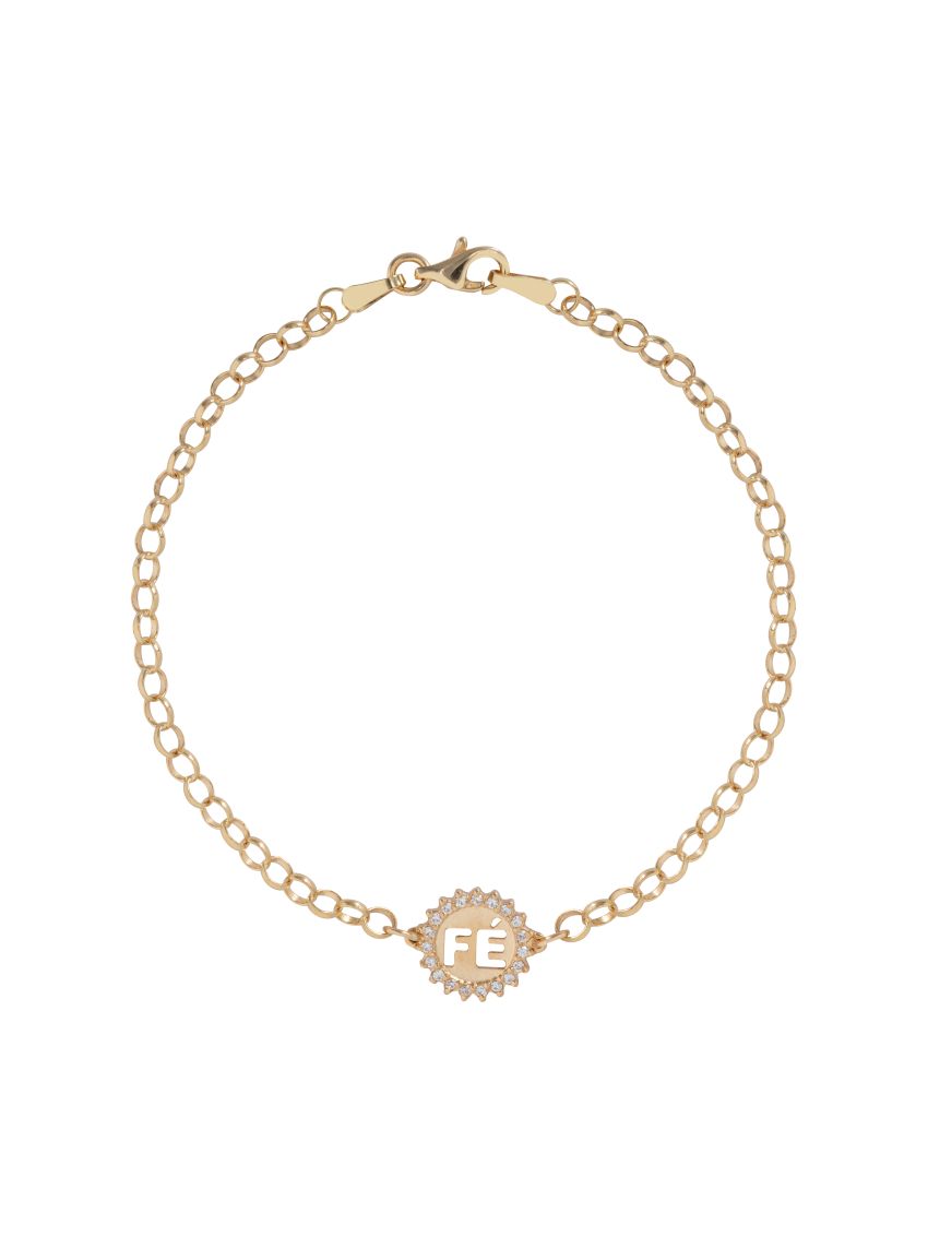 Pulseira Ouro 18k Portuguesa com Medalha Fé