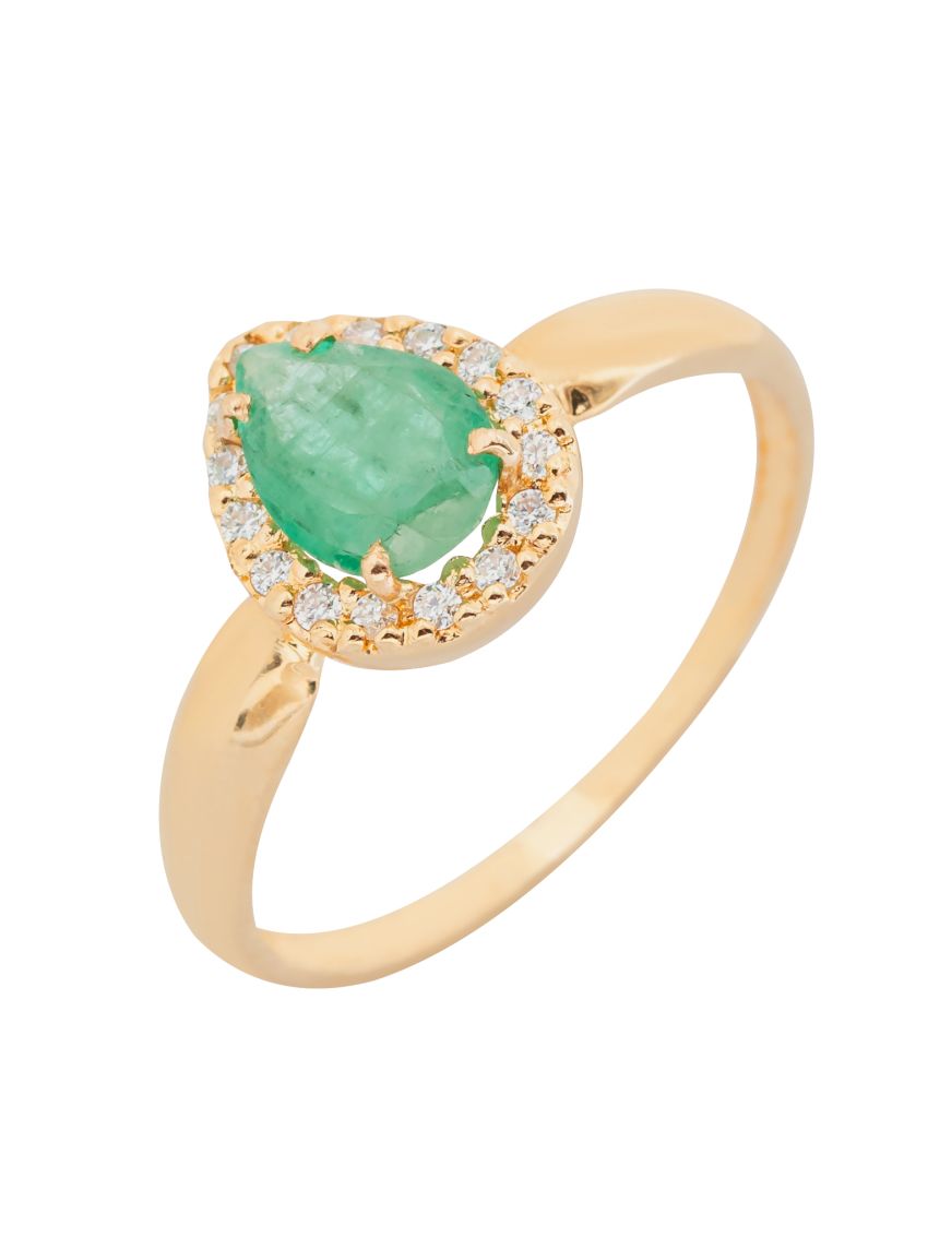 Anel Ouro 18k Gota Esmeralda com Moissanite