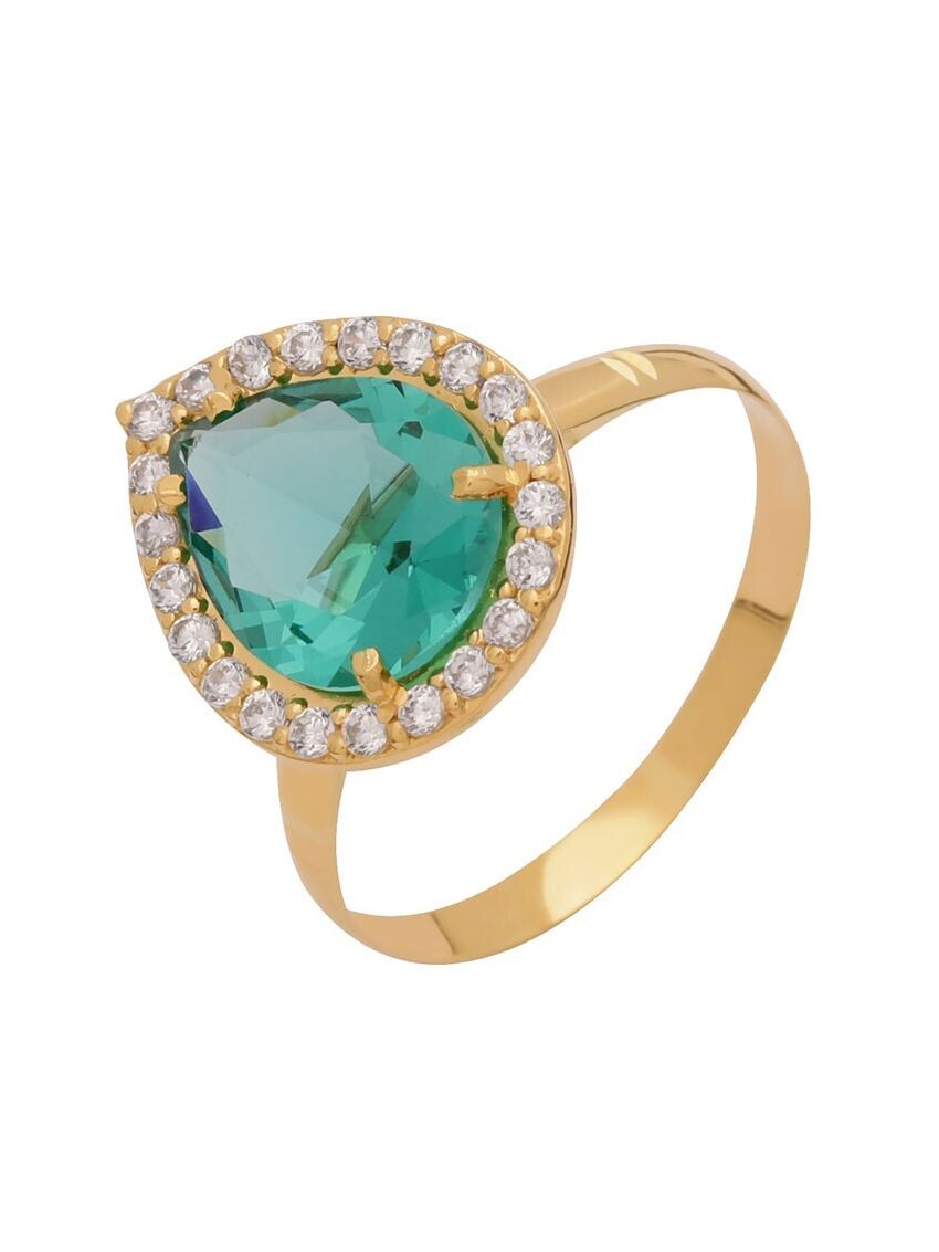 Anel Ouro 18k Feminina Gota Com Zircônia