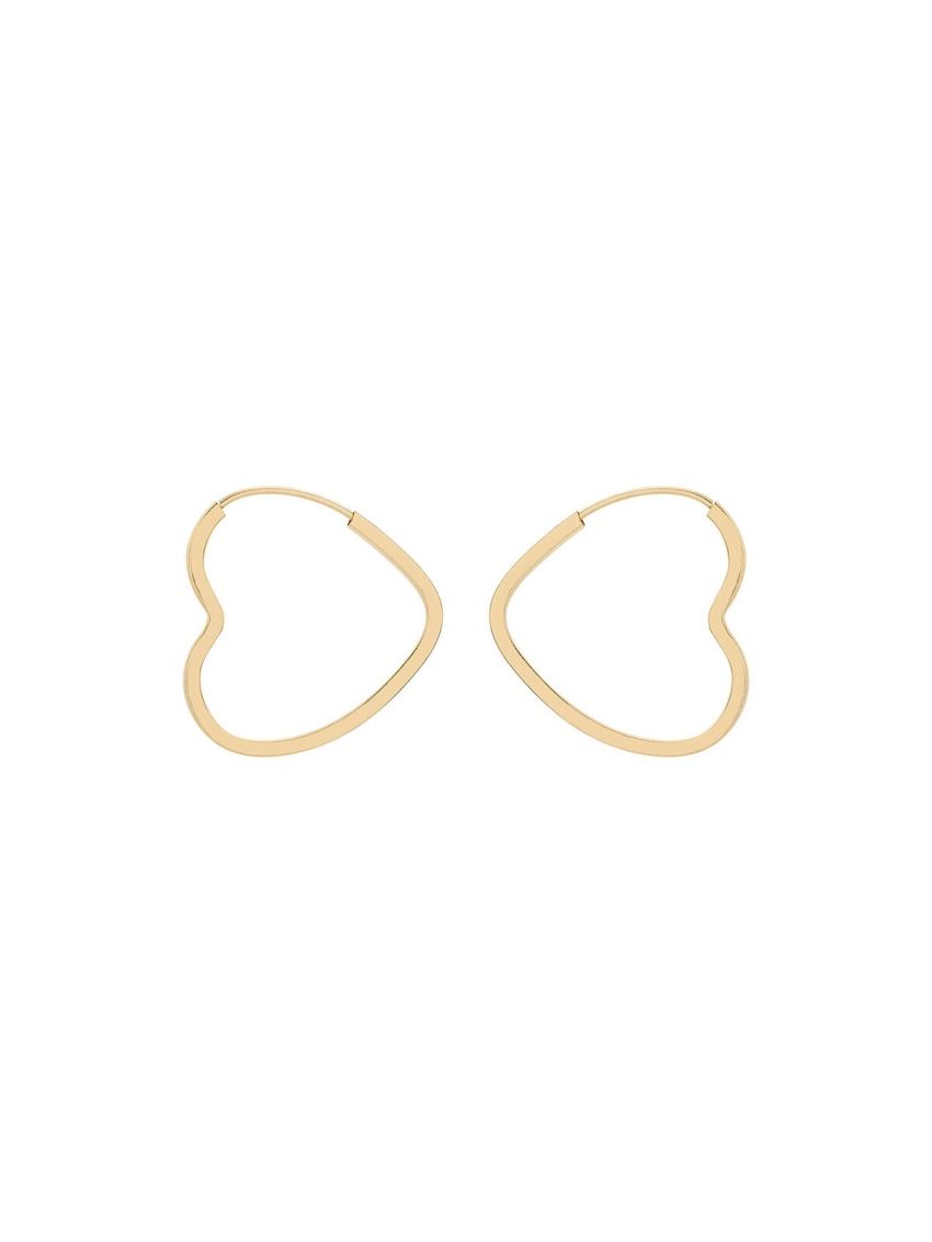 Brinco de Argola Ouro 18k Coração Pequeno Fio Quadrado
