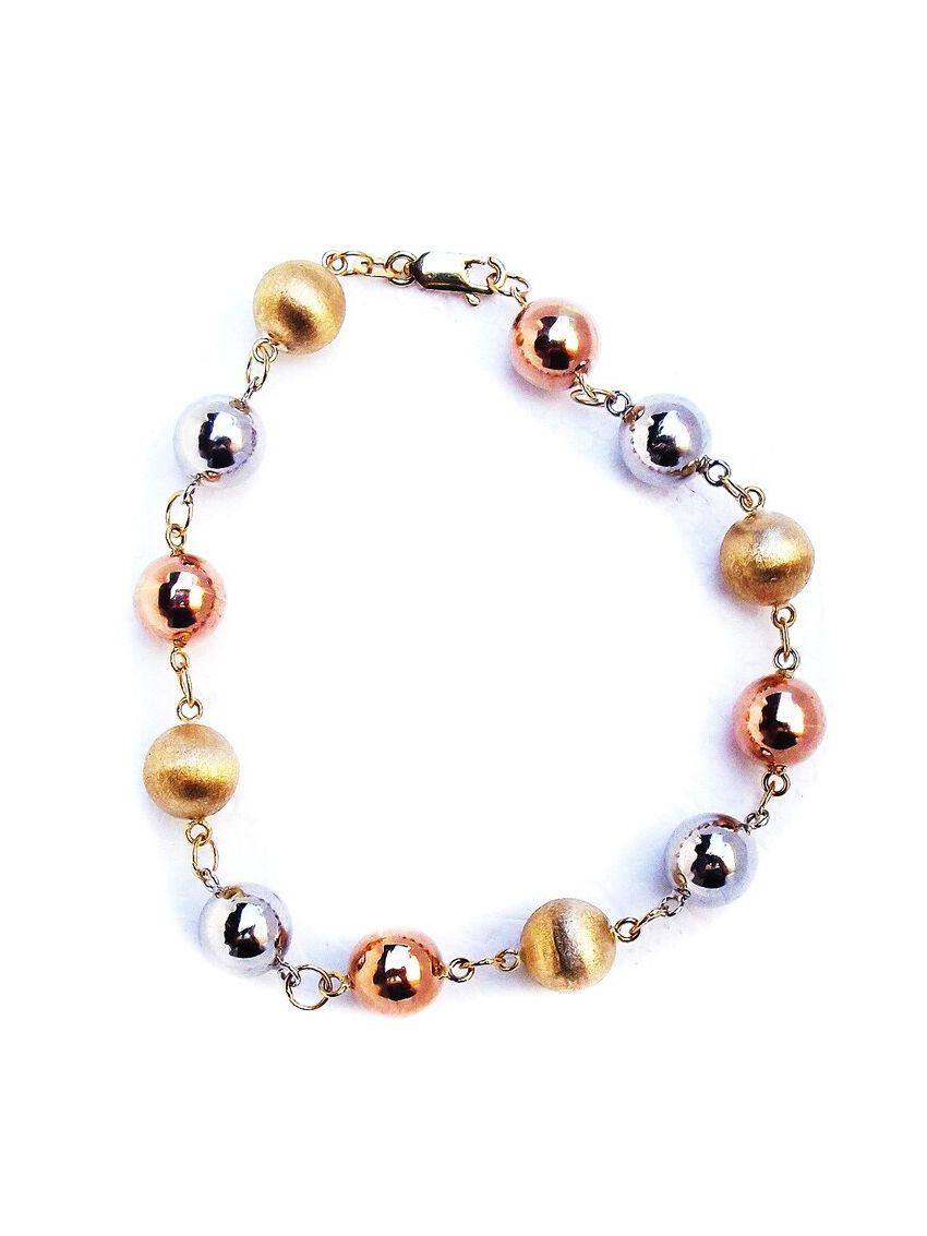 Pulseira de Ouro com Bolas em 3 cores de ouro