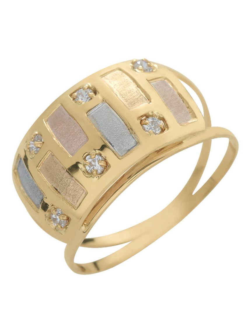 Anel de Ouro 18k Tricolor com 6 Pedras Zircônias Colore di Parete