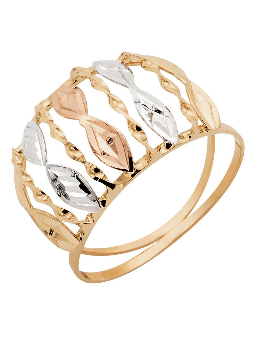 Anel de Ouro 18k Tricolor Feminino 