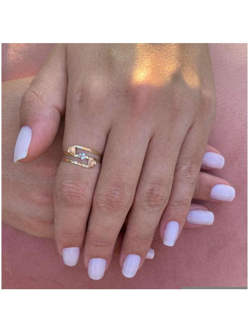 Anel de Ouro 18k Tricolor Feminino Dois Amores