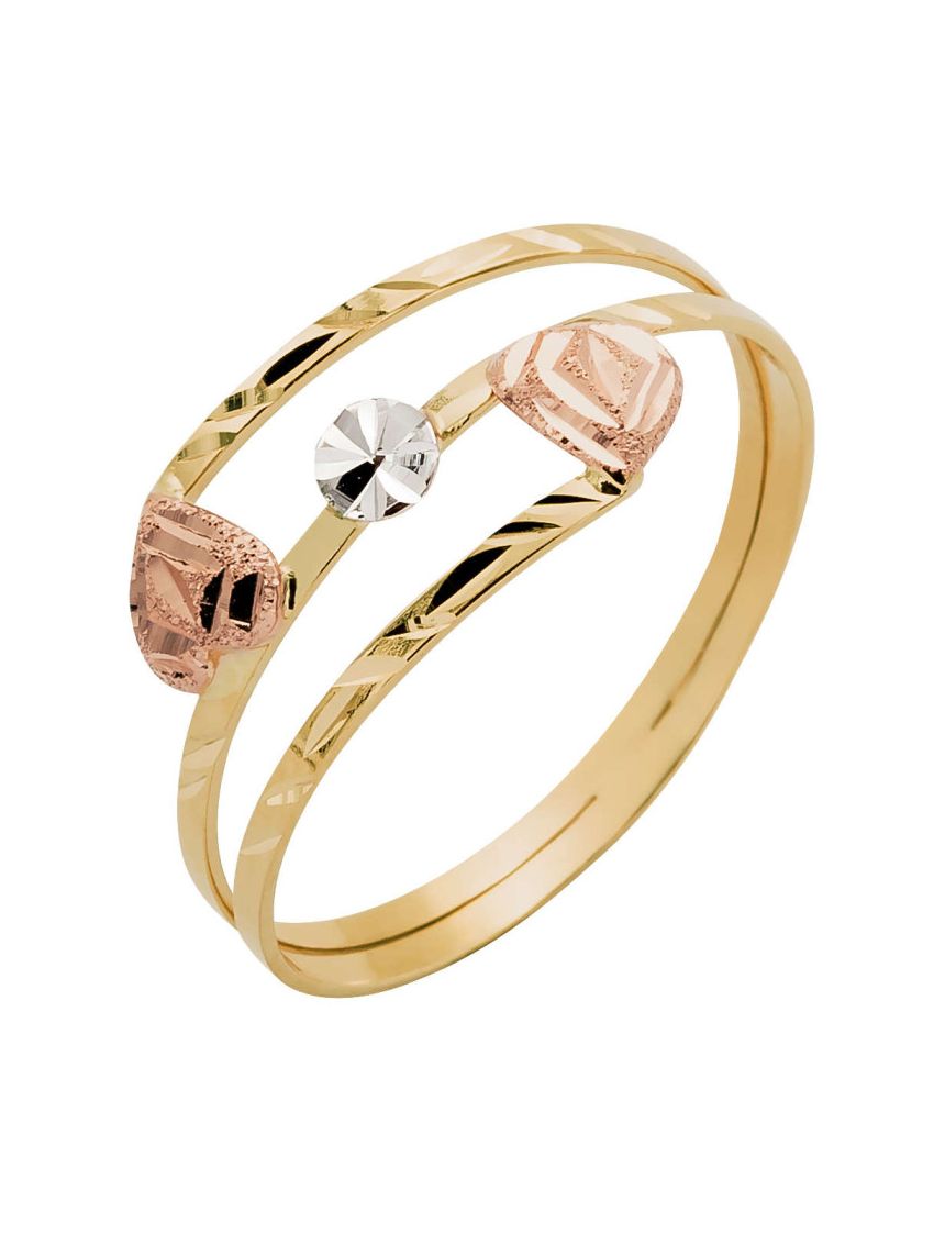 Anel de Ouro 18k Tricolor Feminino Dois Amores