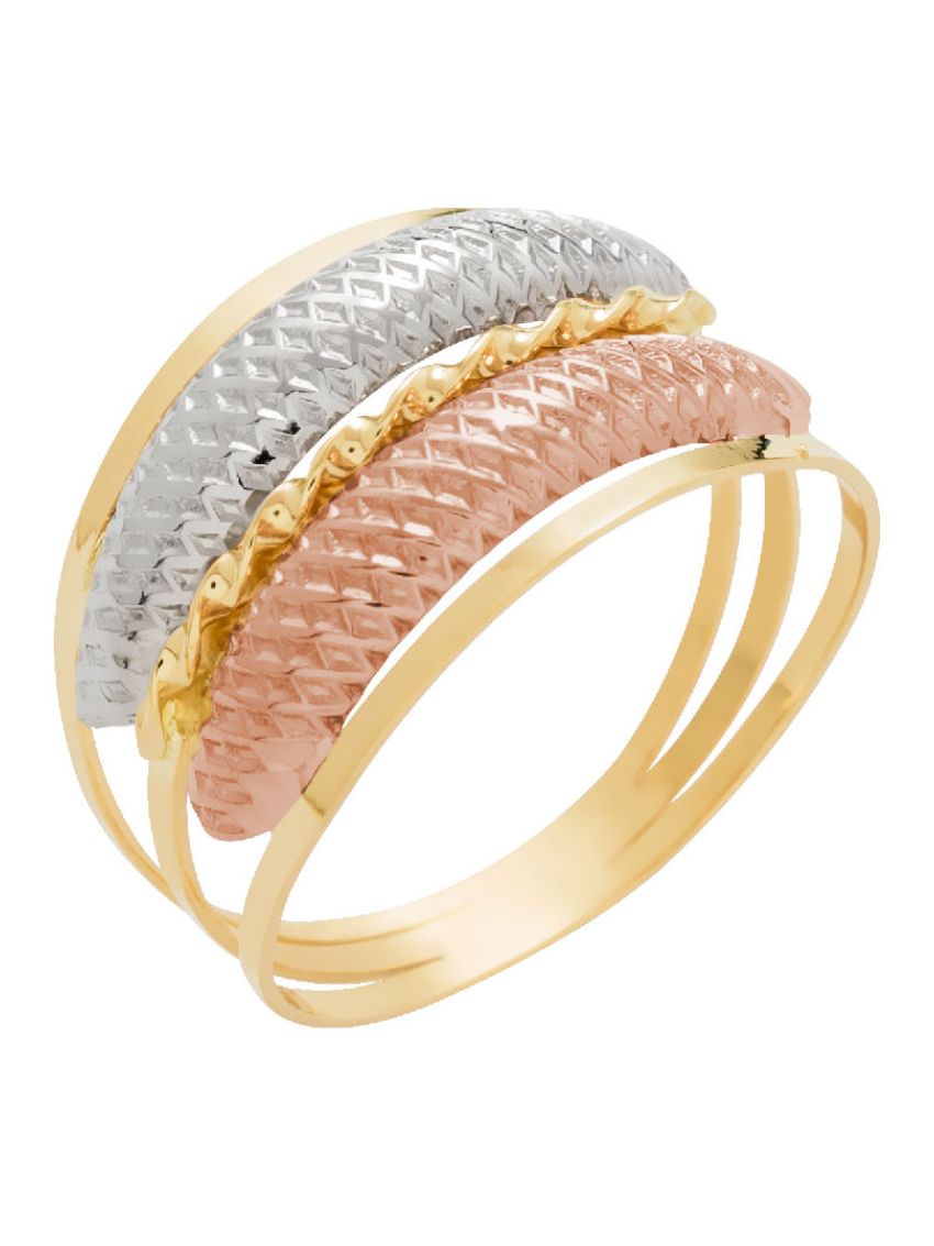 Anel de Ouro 18k Tricolor Feminino Due Viste