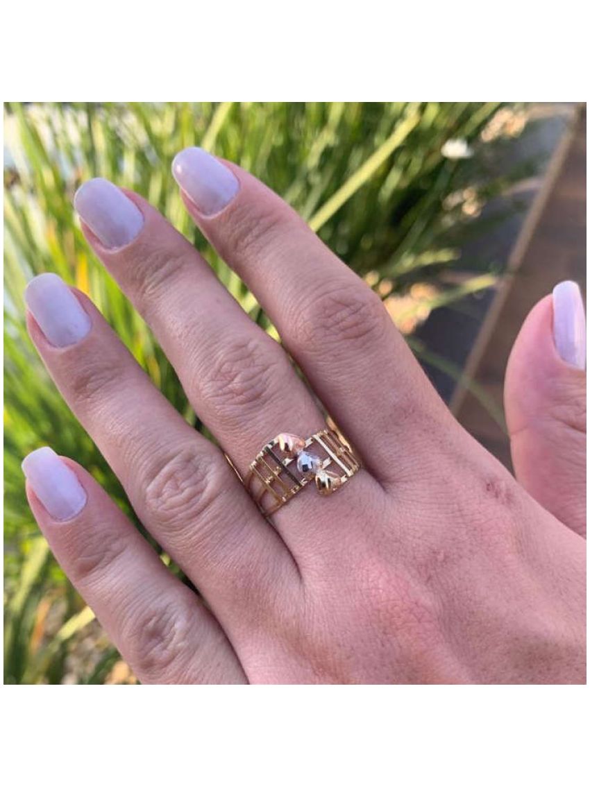Anel de Ouro 18k Tricolor Feminino Três Amores