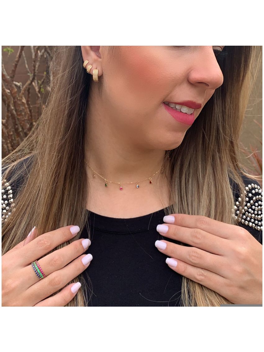 Choker de Ouro 18k Feminina com Zircônias Coloridas