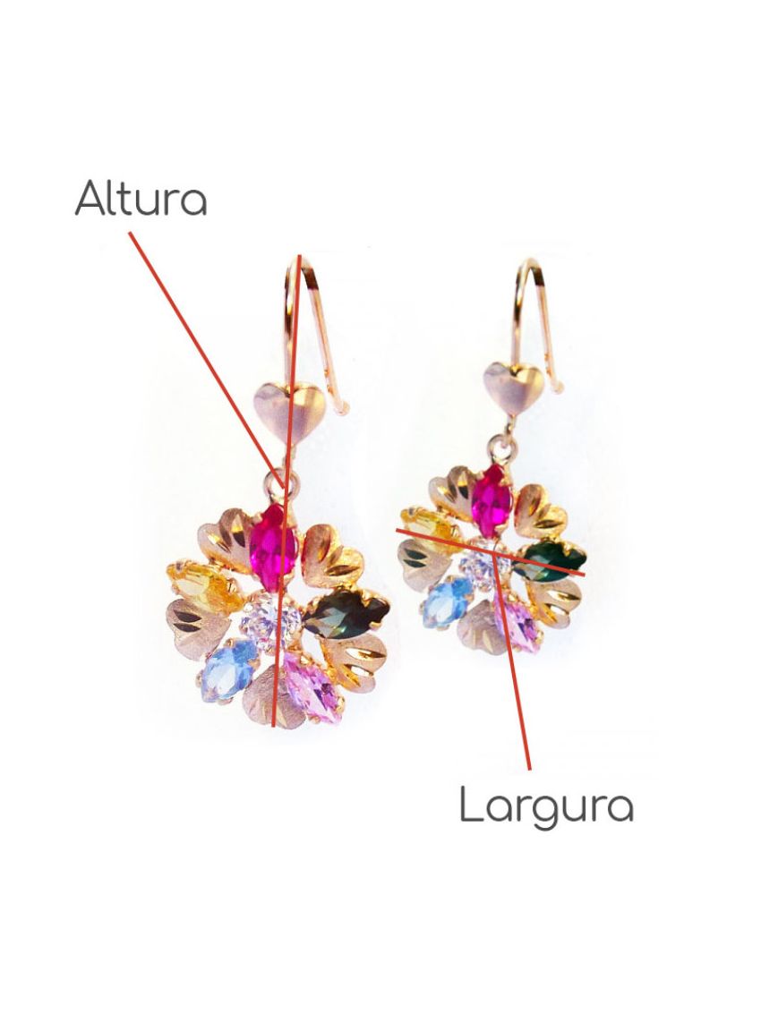 Brinco de Ouro 18k Feminino Furta Cor Rosa e Azul