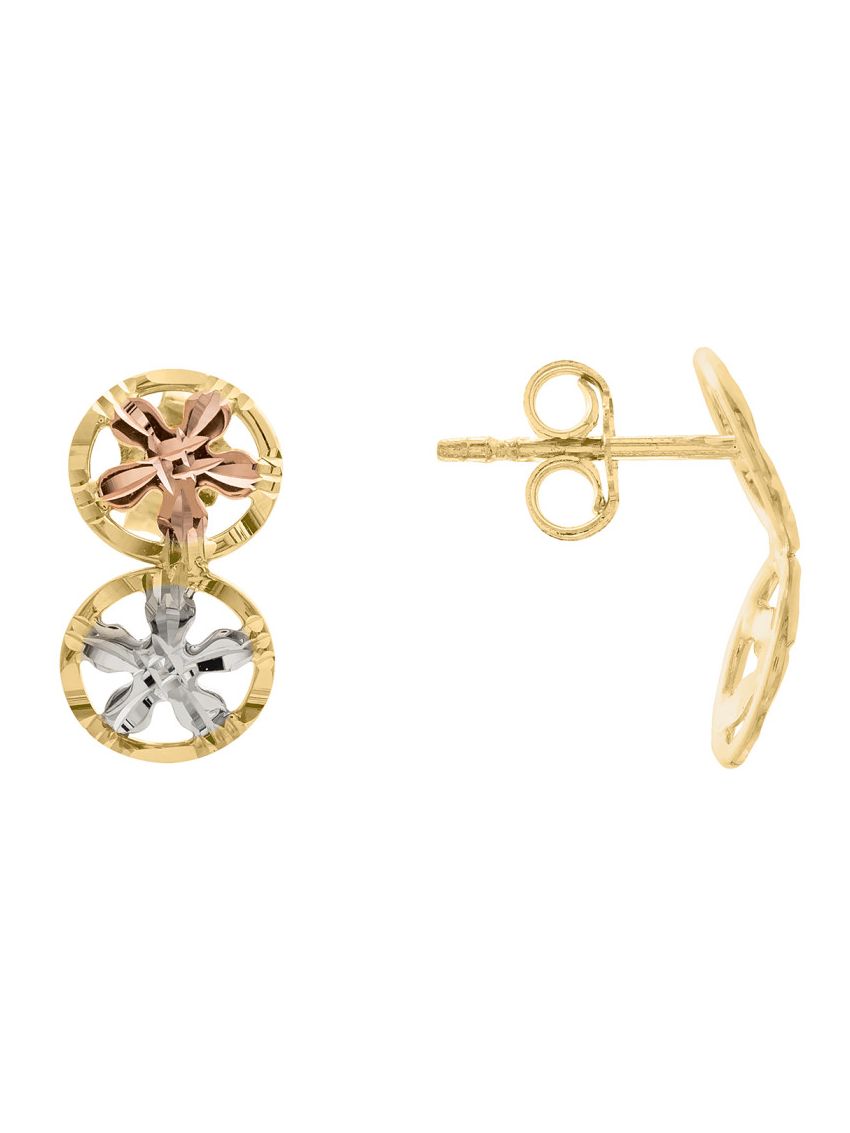 Brinco de Ouro 18k Feminino Tricolor Flores