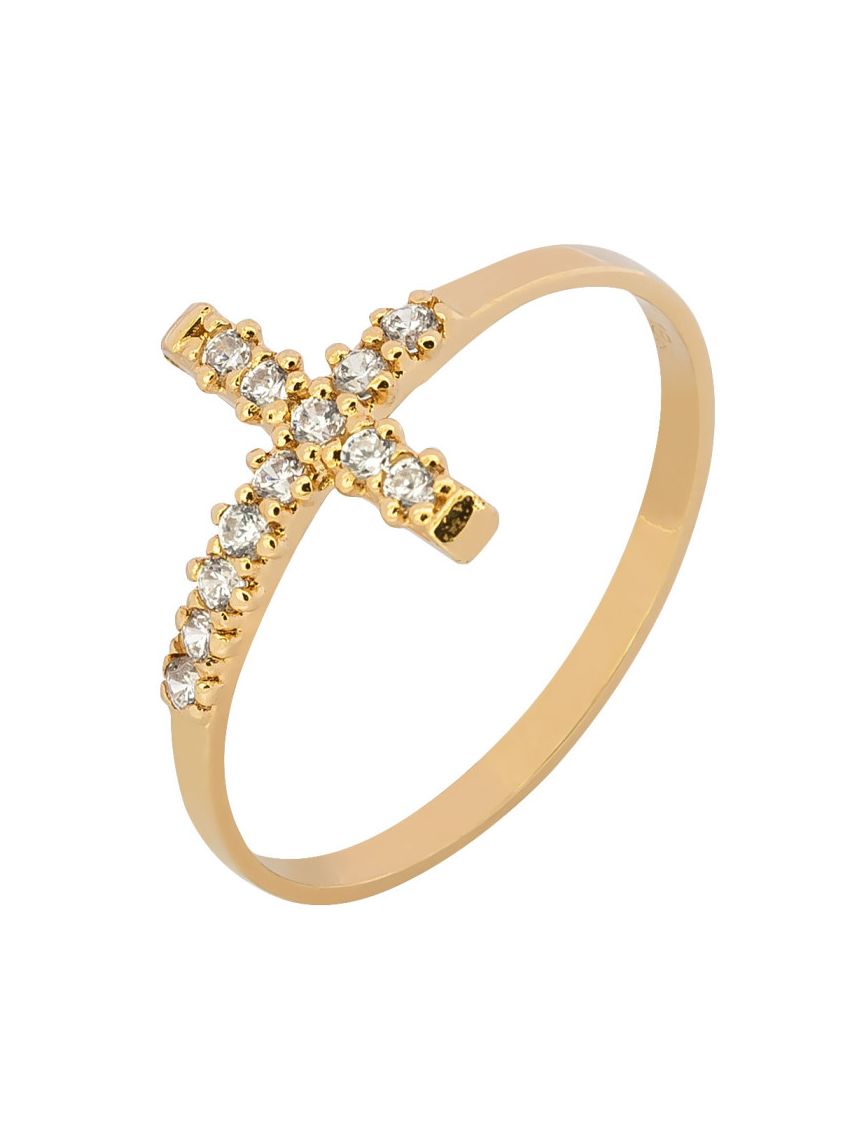 Anel de Ouro 18k Cruz com Pedras 
