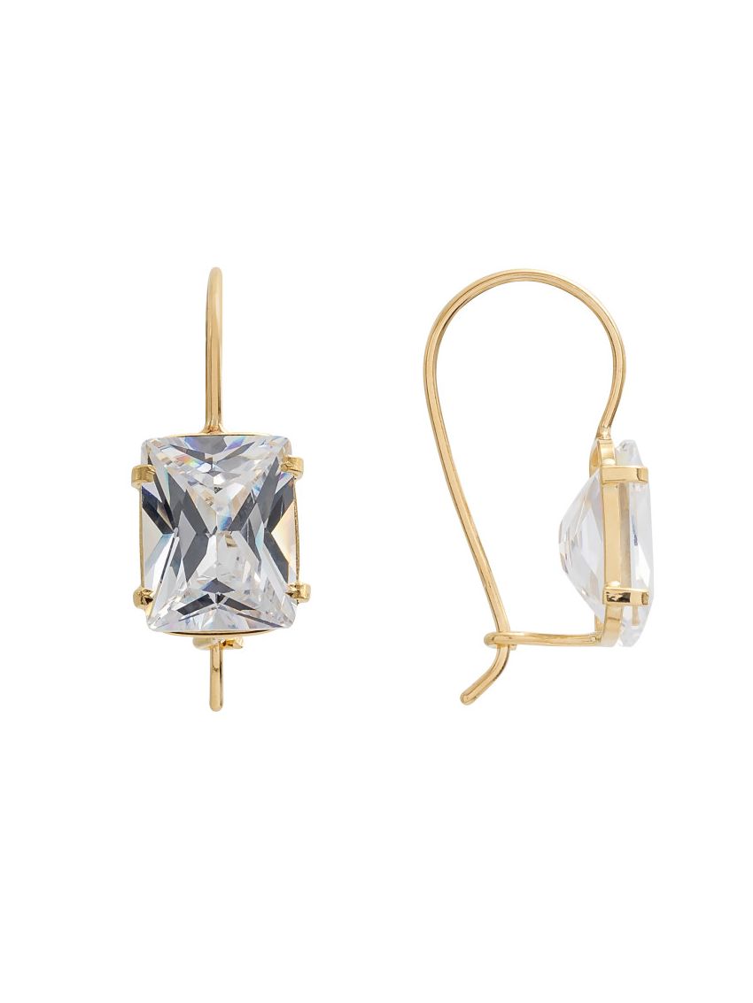 Brinco Feminino de Ouro 18k Pedra Baguete