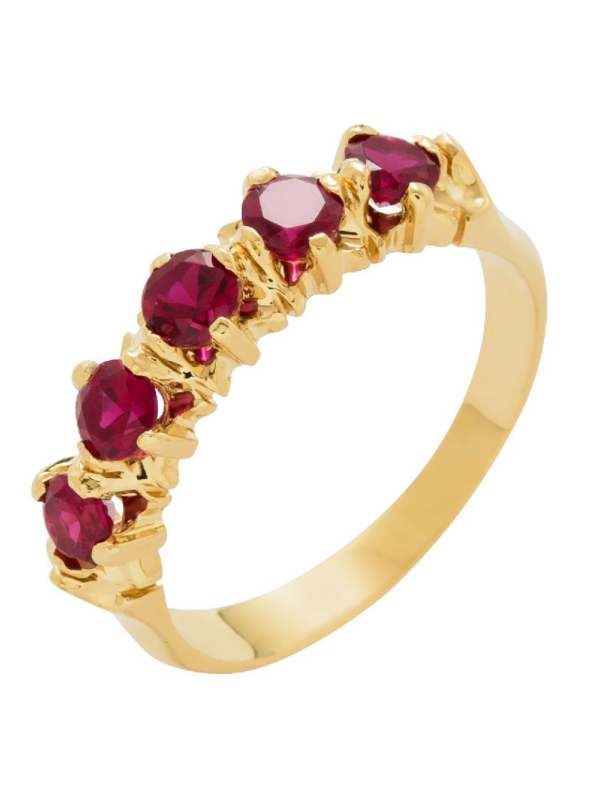 Meia Aliança de Ouro 18k com 5 Rubis Naturais Roseto