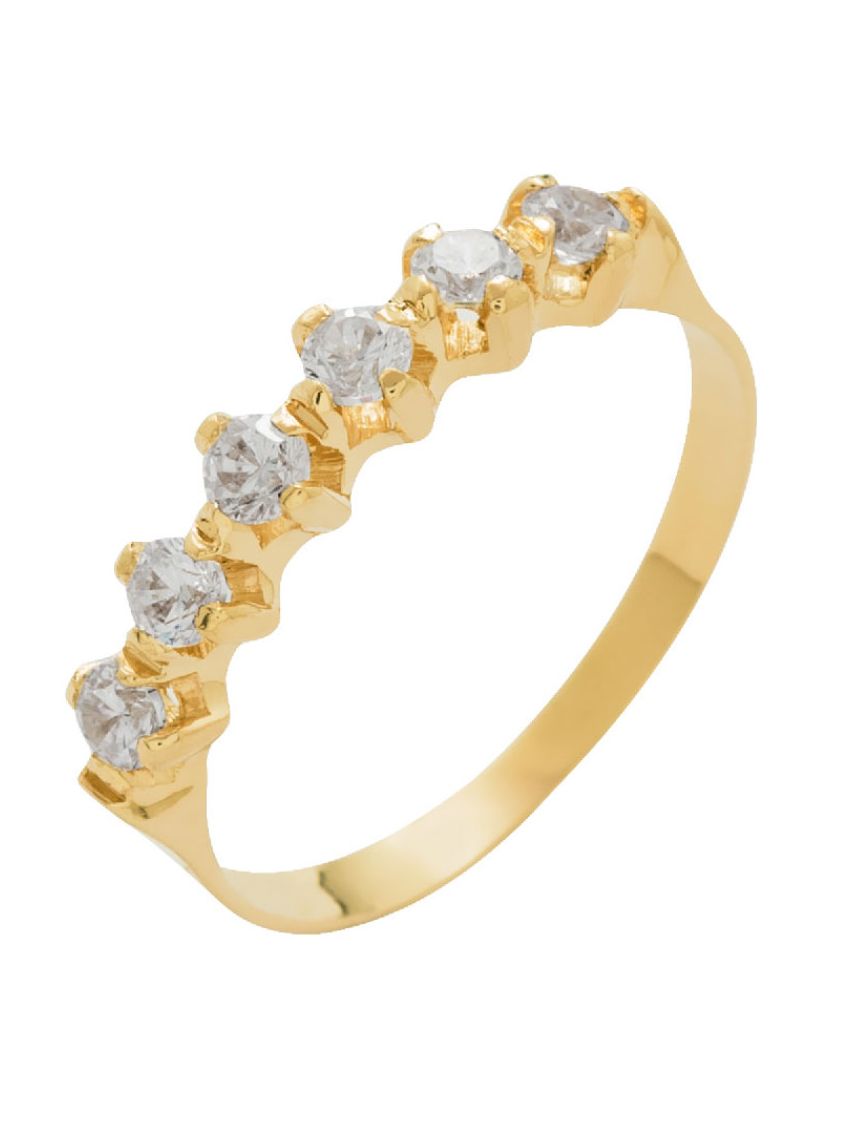 Meia Aliança de Ouro 18k com 6 Brilhantes de 2,5mm Crown