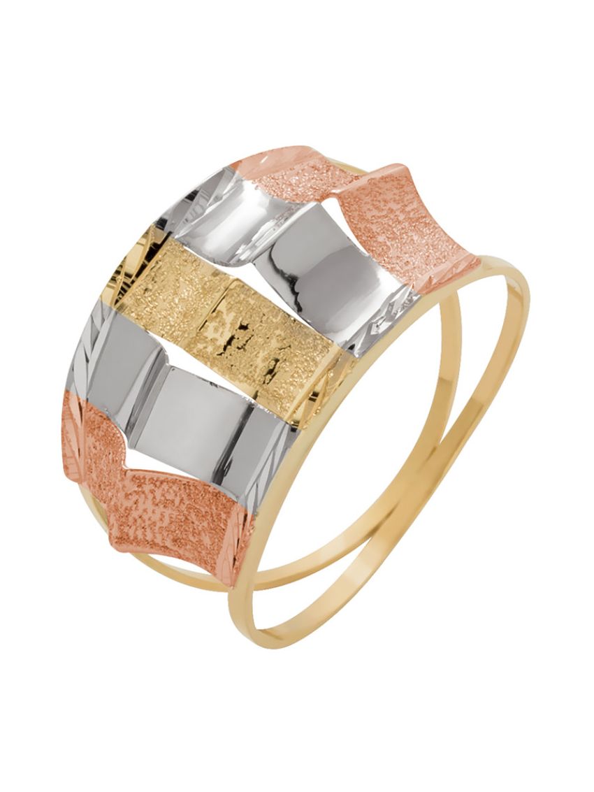 Anel de Ouro 18K Tricolor Corona