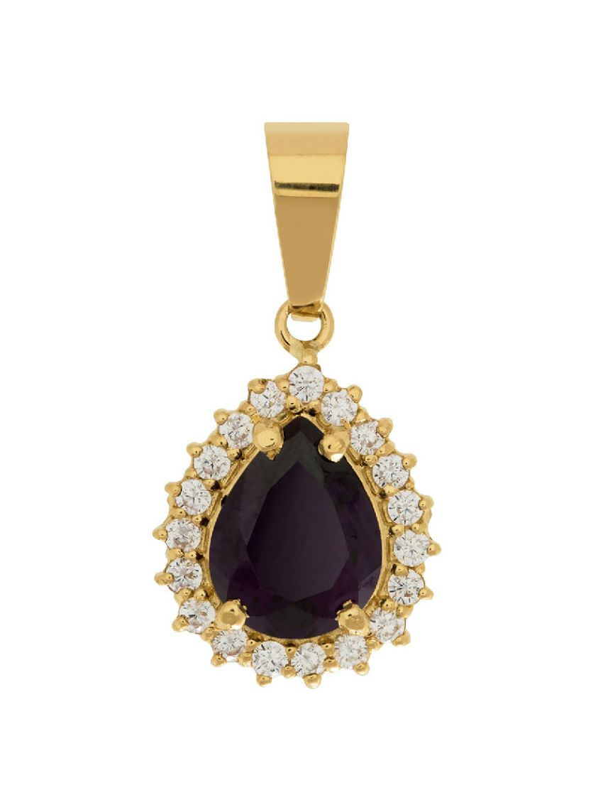 Pingente de Ouro 18k e Zircônio Feminino Gota Violeta