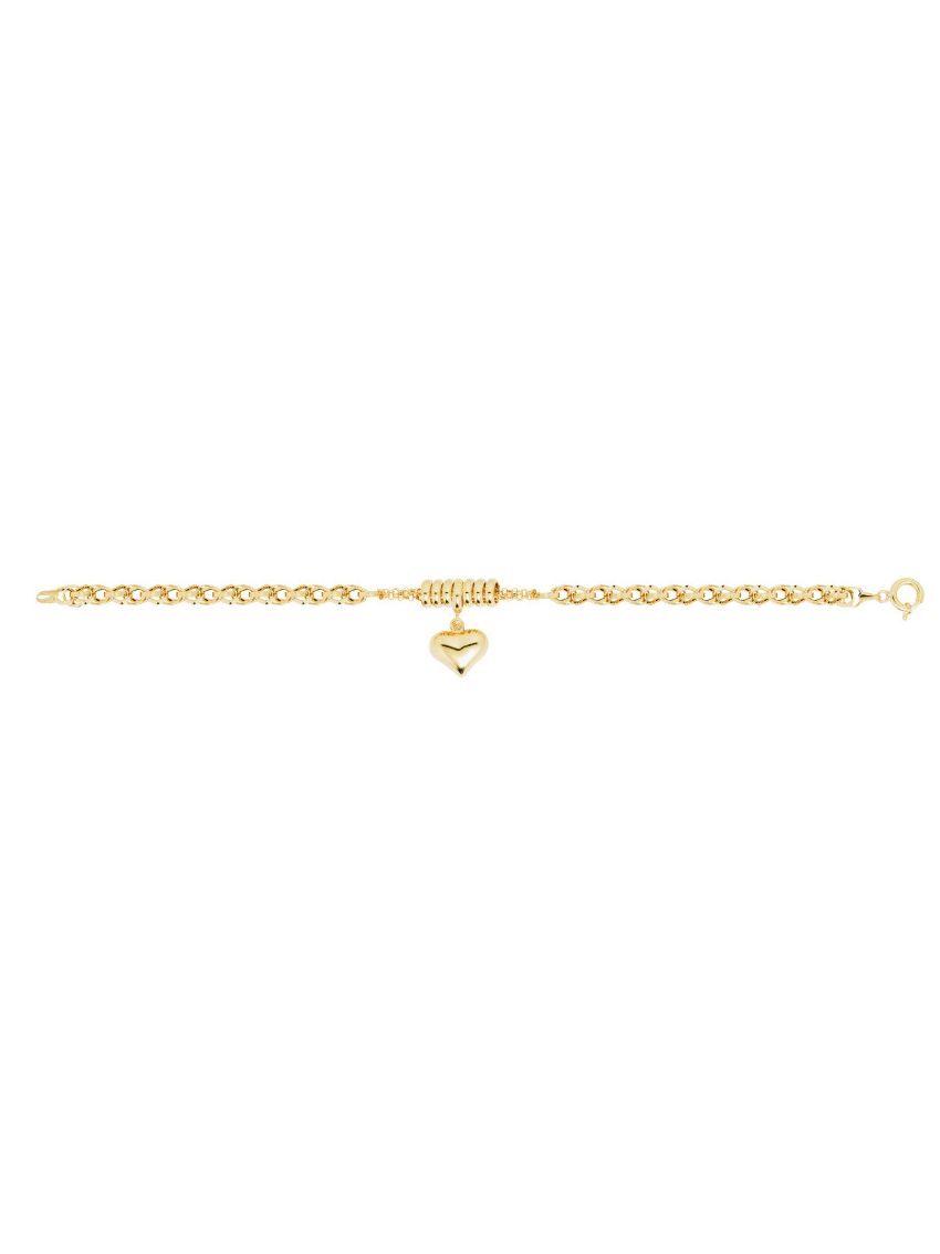 Pulseira de Ouro 18k Portuguesa Hexagonal com Pingente de Coração