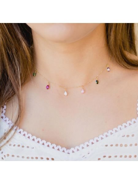 Choker de Ouro 18k Feminina com Pedras Gota