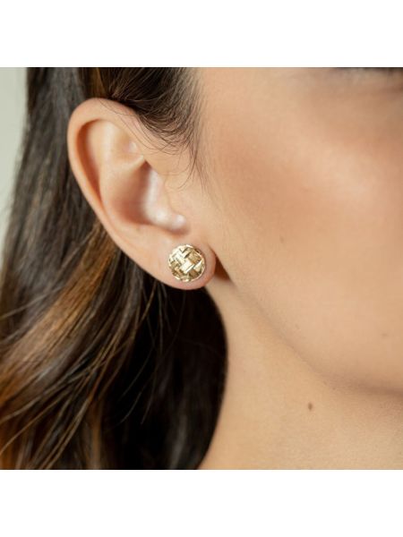 Brinco de Ouro 18k Redondo Bordado