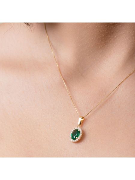 Pingente de Ouro 18k com Pedra Esmeralda Sintética 