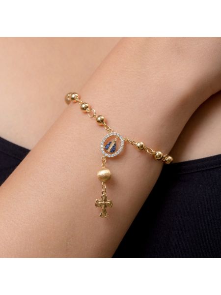 Pulseira de Ouro 18k Terço com  Medalha de Pedras