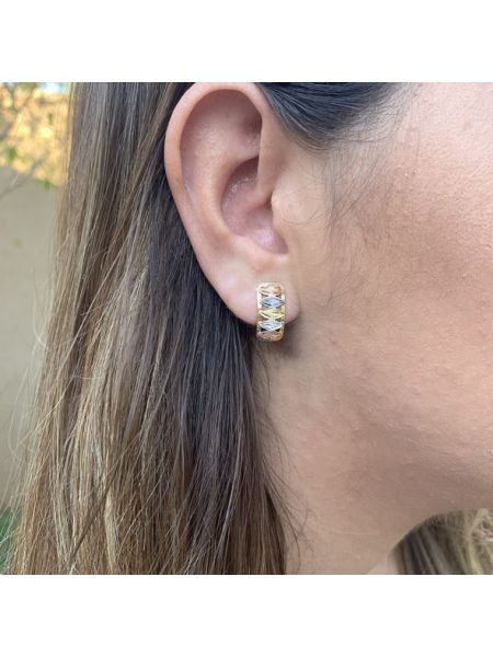 Brinco de Ouro 18k Feminino Tricolor Pace