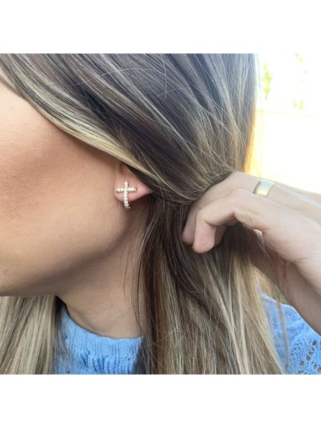 Brinco de Ouro 18k Feminino Cruz