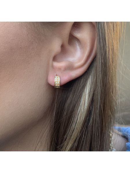 Brinco Argola de Ouro 18k com Cravação de Zircônias Pequeno