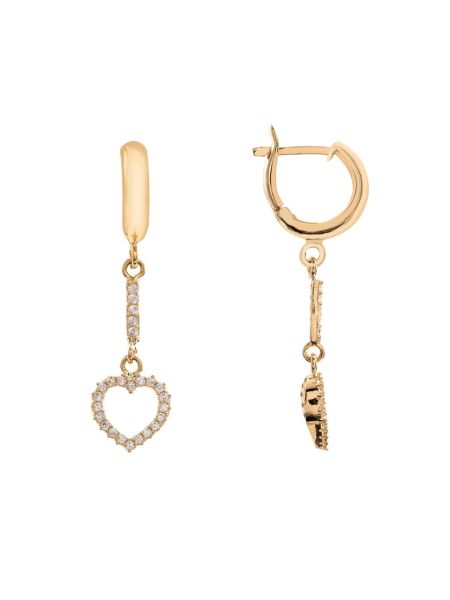Brinco de Ouro 18k Feminino Coração com Zircônias