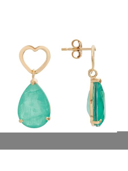 Brinco de Ouro 18k Pedra Gota Verde Esmeralda Fusion