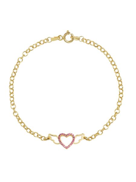 Pulseira Feminina Ouro 18k Coração Pedras com Asas