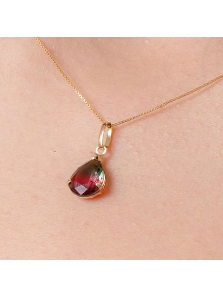 Pingente de Ouro 18k Feminino Furta Cor Vermelho e Verde