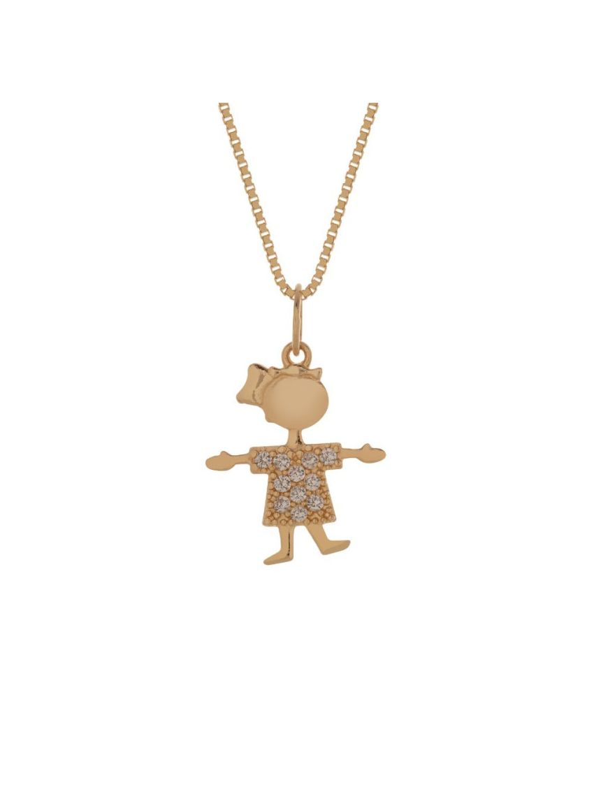 Pingente de Ouro 18k Menina com Zircônia