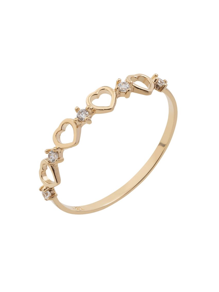 Anel de Ouro 18k Feminino Corações Vazados e Pedras