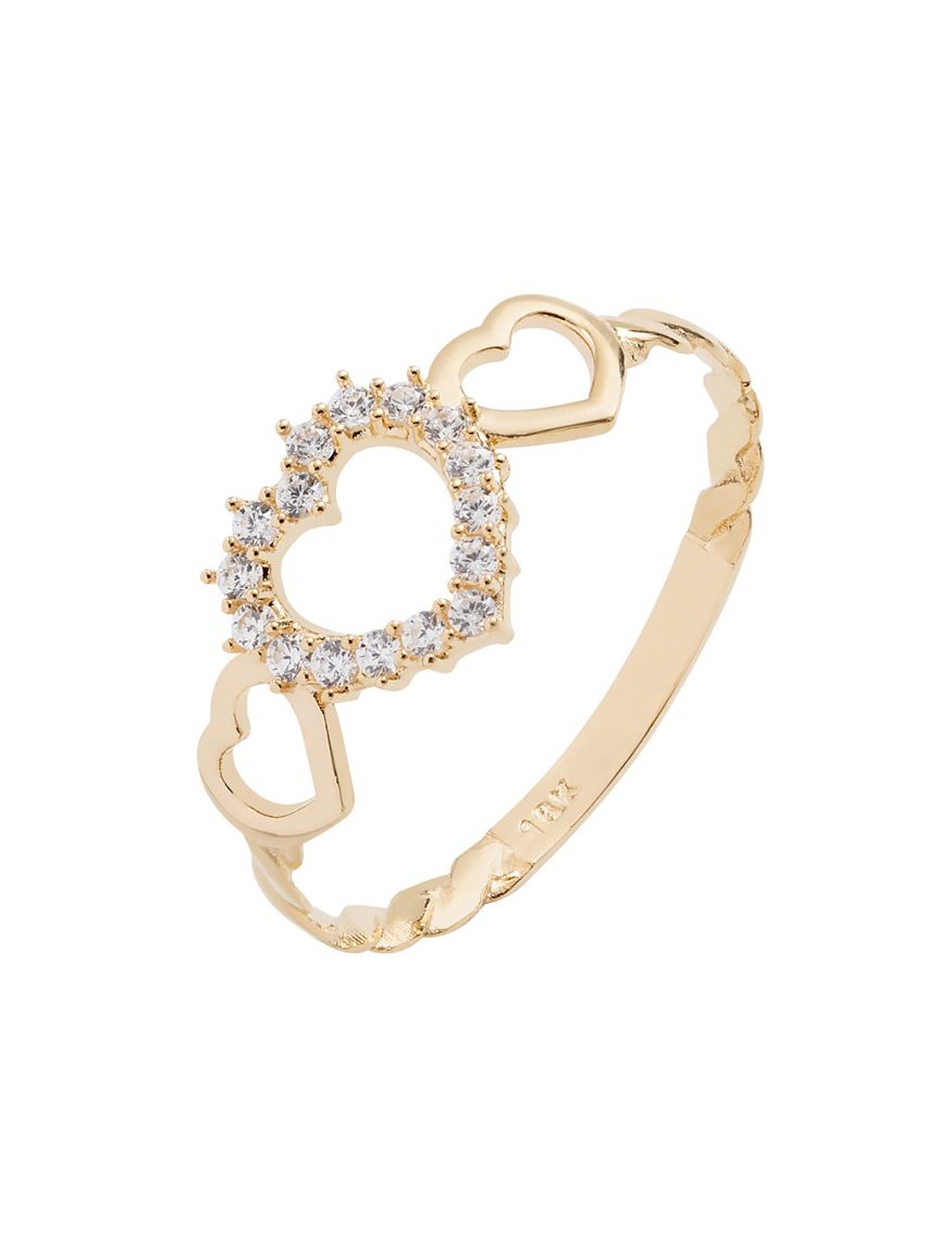 Anel de Ouro Feminino 18k Coraçoes e Pedras