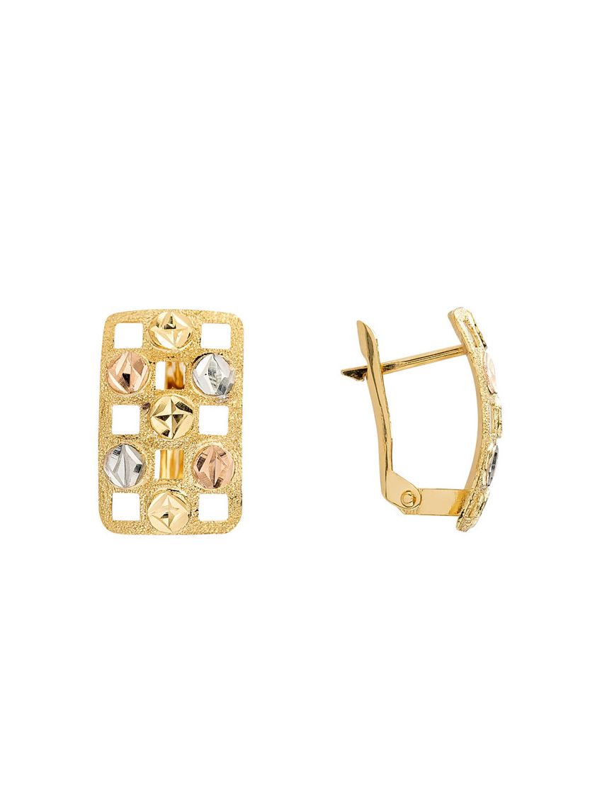 Brinco de Ouro 18k Feminino Xadrez Tricolor