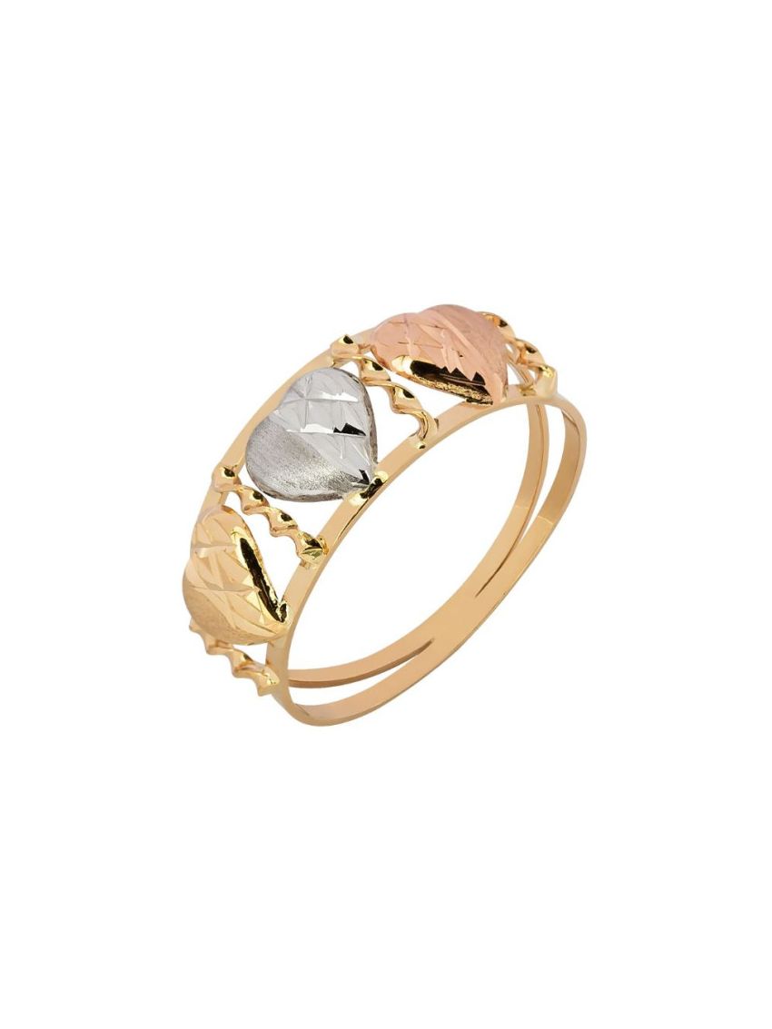 Anel de Ouro 18k Feminino 3 Corações Torcido
