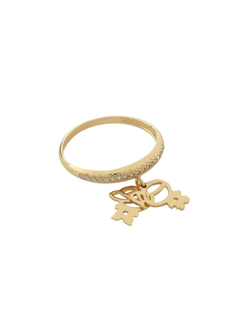 Anel de Ouro 18k com Zircônia e pingente Filhos